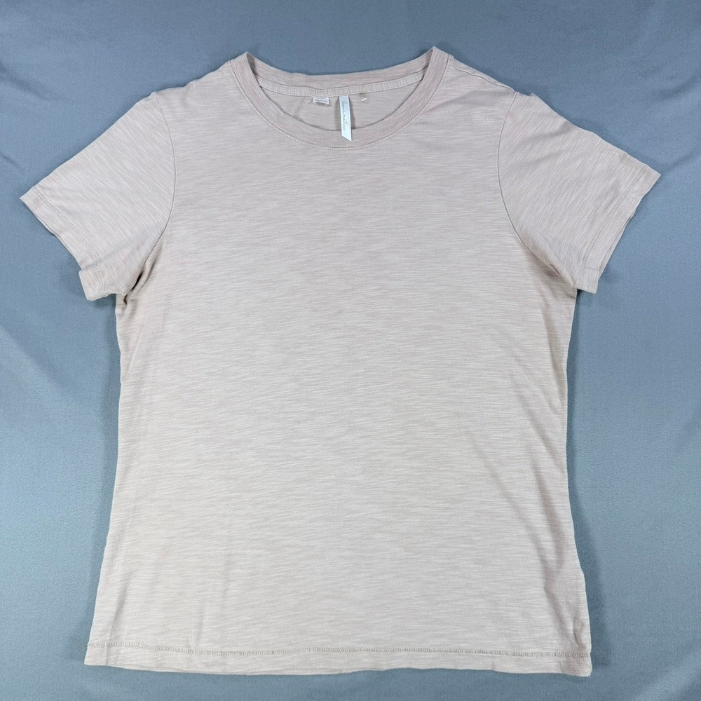 Travis Mathew T-Shirt Womens Medium Beige Slub Knit Crew Neck Casual Active Tee